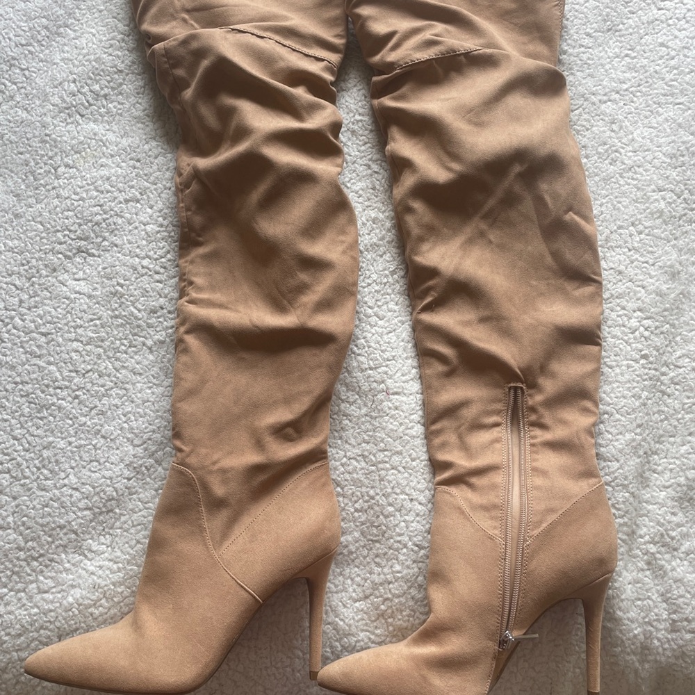 Jessica Simpson Tan Over-the-Knee Boots with Stiletto Heel